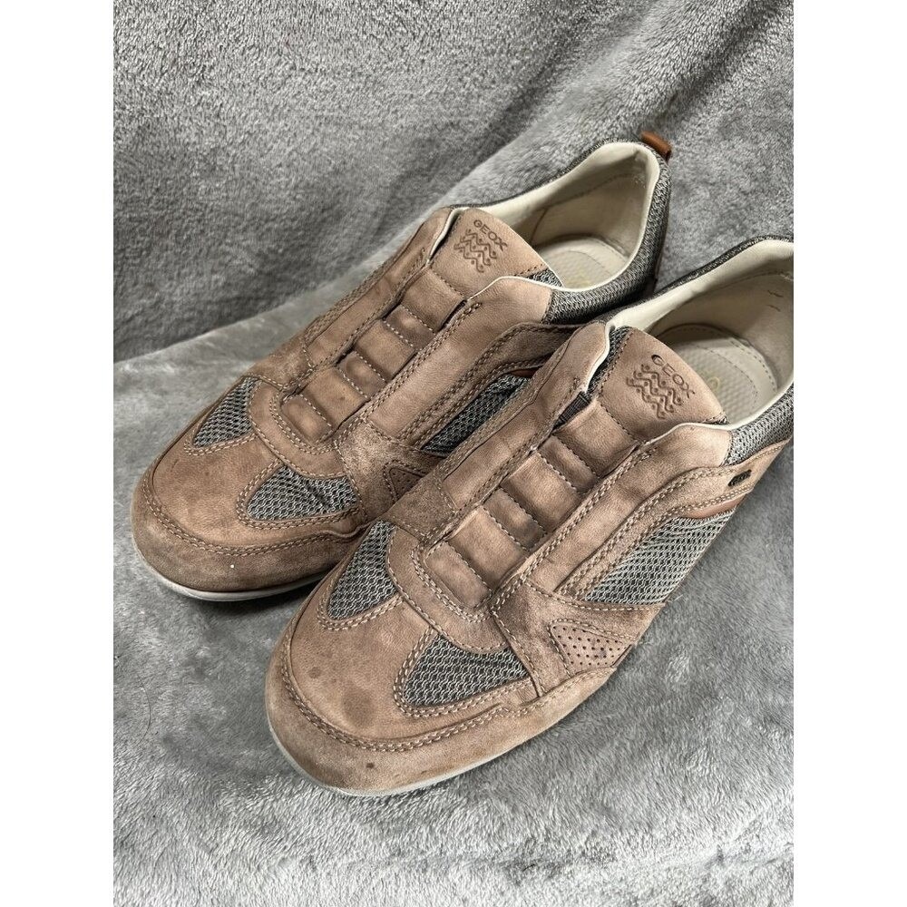 GEOX Respira Men's 9 Brown Low Top Sneakers Slip On Shoes Suede Mesh Trainers 42